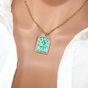 Avrupa Amerikan <span class=keywords><strong>Tarot</strong></span> Yıldızlı Gökyüzü Kadın Modası Yağlı Yüksek Kalite Turkuaz Kolye Kadınlar İçin - Product Image 6