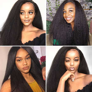 Nouvelle perruque en cheveux humains avec dentelle frontale HD transparente 13x4, style Kinky Straight avec cheveux de bébé <span class=keywords><strong>afro</strong></span> bouclés, ligne de cheveux naturelle, bords bouclés, cheveux crépus - Product Image 3