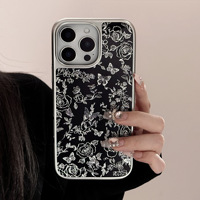 Pour iPhone16 Pro Max Rose Papillon Peint Téléphone étui pour iPhone17 15 14 Plaqué Papillon Premium Téléphone Housse De Protection