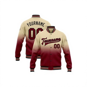 Veste universitaire personnalisée pour homme, crème et rouge dégradé, impression par transfert thermique, tenue décontractée d'automne, boutonnée sur le devant, coupe classique - Product Image 1