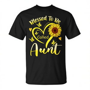 T-shirt a maniche corte con scollo rotondo e stampa floreale “Blessed to Be Called Aunt Sunflower”, design carino, regalo per donna - Product Image 2