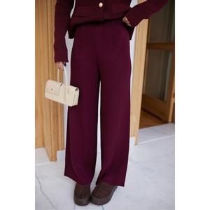 Coffee Colored Knitted Trousers <b>Elastic</b> Waistband Women's Sweater Pants Regular Fit Weaving Fabric Unlined Without <b>Belt</b> - Product Image 4