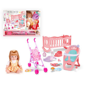 Poupée en vinyle de 12 pouces, ensemble 3 en 1 avec poussette, berceau, chaise haute, accessoires d'alimentation, jeu d'imitation pour enfants, cadeau d'apprentissage précoce - Product Image 5