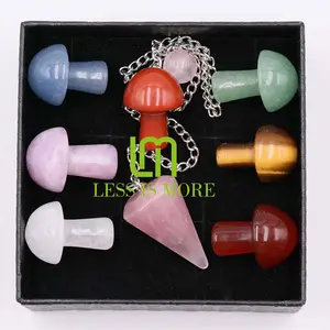 Péndulo de cristal curativo para Yoga, piedra Original de seta colorida con caja de regalo, energía Natural, siete chakras