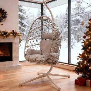 <strong>Egg</strong> <strong>Chair</strong> Modern Iron And PP Swing Stand Hanging <strong>Chair</strong> 350lbs Capacity For Balcony Bedroom Indoor Patio - Product Image 3