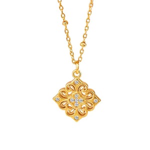 Collar Cuadrado Ruyi de Plata de Ley S925 con Diamante de Corte Brillante Redondo y Cadena de Clavícula con Textura Dorada para Mujer, Regalo - Product Image 5