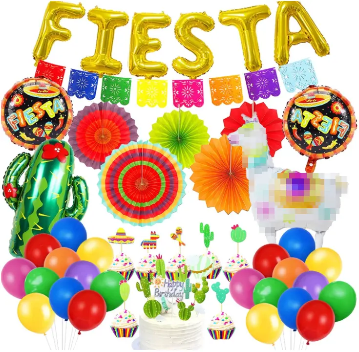 Carnevale Fiesta festival a tema festa striscioni appesi torta toppers pinata cactus e palloncini decorativi in alluminio