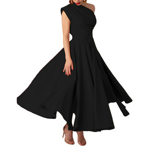 Exclusivo para el verano, moda novedosa, gasa para mujer, lentejuelas, sin mangas, cuello Diagonal, Color sólido, cintura ajustada, Trompeta/sirena - Product Image 2