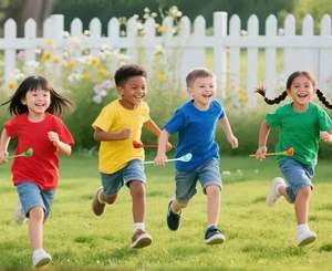 Jeu d'équilibre en bois Arc-en-ciel avec 6 œufs de Pâques et cuillères - Product Image 2