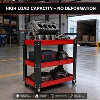 Chariot utilitaire professionnel à 3 niveaux avec poteaux arrondis de sécurité, chariot de service roulant pour l'organisation des outils en atelier automobile