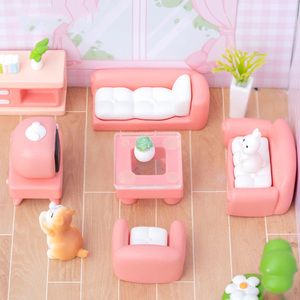 Pink Mini Furniture Resin Figurine Miniatures Room Landscape Decorations <b>Tiny</b> Cabinet Desk <b>Sofa</b> Doll's House DIY Accessories - Product Image 2