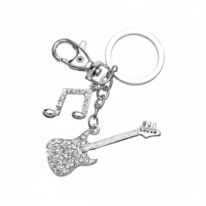 Portachiavi a Forma di Chitarra Elettrica Cromata, Elegante Moschettone in Lega di Zinco con Stampa Offset, Senza Confezione - Product Image 2