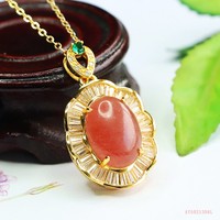 Pendentifs en quartz fraise naturel Aiyu en gros, colliers en pierres précieuses pour femmes, vente en direct en ligne