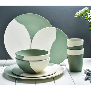 Bambus Geschirr 16Pcs Cắm Trại Ăn Màu Xanh Lá Cây Bộ, Sinh Thái Thân Thiện Hai Tone Phân Hủy Sinh Học Bộ Đồ Ăn Bằng Tre Cho Dã Ngoại - Product Image 2