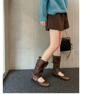 Niche Design Sense Pantalones y <span class=keywords><strong>botas</strong></span> de tubo de cuero de vaca para mujer Color sólido Estilo coreano <span class=keywords><strong>con</strong></span> cierre deslizante - Product Image 4