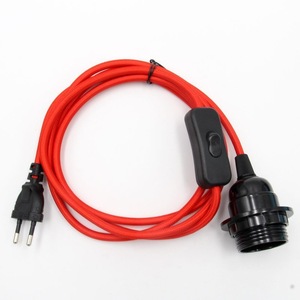 E27 Lamp Holder With Switch <b>Red</b> Braided Power Cord 10A 250V Plastic Screw Base For Lamp Lighting - Product Image 1