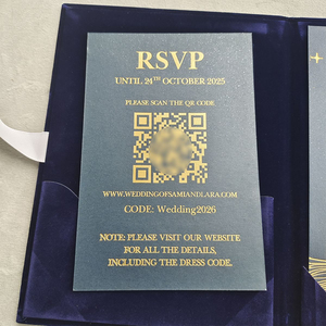 Juego de invitaciones personalizadas de terciopelo rosa con relieve dorado para trousseau de boda, tarjeta de votos de boda de acrílico - Product Image 2