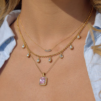 ERESI 2026 Valentijnsdag Gelaagde Grote Roze Zirkoon Hangketting 18K PVD Goud 316L RVS Choker Ketting Sieraden