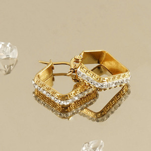 Geometric Hoop Earrings Gold Plated Zircon Channel Setting Party Jewelry - Product Image 3