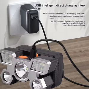 โคมไฟ LED สำหรับงานเหมืองห้าหัว กำลังสูง สำหรับใช้งานกลางแจ้ง, โคมไฟสำหรับการบิน, โคมไฟคาดศีรษะแบบชาร์จไฟได้ - Product Image 2