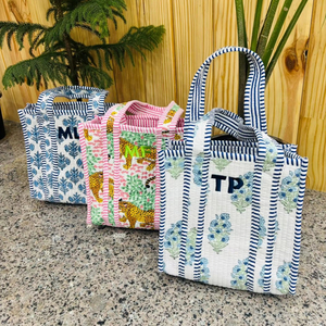 กระเป๋าโท้ทผ้าฝ้ายเย็บมือคุณภาพสูงสำหรับผู้หญิง ขนาดมินิ พร้อมสายโซ่ ปิดแบบเปิด กันน้ำ เหมาะสำหรับฤดูร้อน - Product Image 1