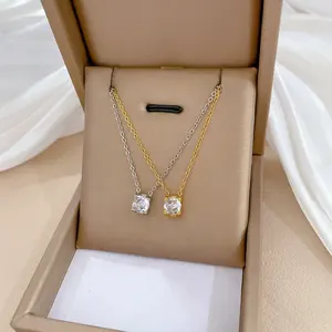免费送货珠宝不褪色简约女性钻石项链圆形氧化锆不锈钢填充18k黄金珠宝