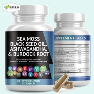 Seamoss Ashwagandha Curcuma Bladderwrack Iode Chlorophylle ACV Sea Moss Capsules d'huile de graines noires