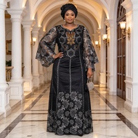 Robe Boubou noire élégante de haute qualité avec broderie africaine pour le Nouvel An 2027, ensemble de robes maxi de banquet avec écharpe pour femmes K1416