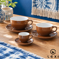 Ensemble tasse et soucoupe en porcelaine brun caramel, glaçure brillante bicolore, tasses à expresso et latte, vaisselle confortable pour café et maison, vente en gros LEXI