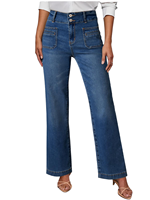 Jean ample pour femme, coupe droite, taille haute, jambe large, en denim extensible, bleu lavable, taille 10