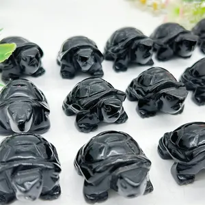 Crystal Crafts Small Size Carving Polishing Black Obsidian Turtle For Healing Decoration