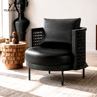 Fauteuil lounge minimaliste italien en bois de frêne et cuir véritable, fauteuil d'appoint en rotin tressé pour salon et chambre à coucher