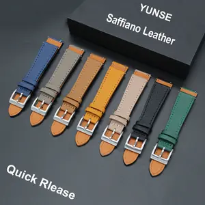 Yunse Nieuwe Taps Toelopende Saffiano Polsband 18 20 22 Mm Full Grain Echt Lederen Horlogebanden Met Snelle Release