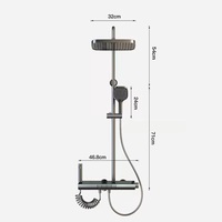 Ensemble de robinetterie de douche thermostatique gris anthracite en aluminium avec barre coulissante, poignée unique, jet doux/pluie, fixation murale, finition laiton, céramique, moderne