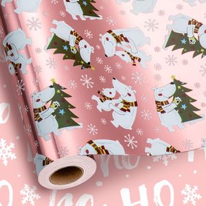 Pink Christmas Wrapping <b>Paper</b> 17x33 Feet Double Sided Eco Friendly Gift <b>Wrap</b> For Kids Holiday Craft - Product Image 1