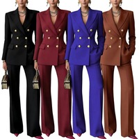 K10980 Costumes tendance pour femmes, vêtements de bureau, ensemble de blazer, veste à double boutonnage à manches longues et pantalon, costumes d'affaires pour femmes