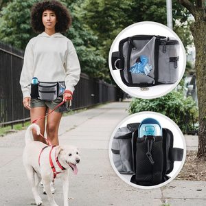 Dog Walking Waist Bag <b>Black</b> And Gray Waterproof Multi Functional Pet Training <b>Backpack</b> For Outdoor Use - Product Image 1