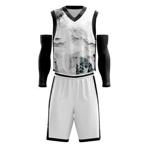 Ensemble de maillot de basket-ball sublimé unisexe WARPRO INDUSTRY, col en V, manches longues, respirant, évacuant l'humidité, short de sport en polyester - Product Image 1