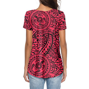 Samoa Polynesian All Over Custom <strong>Personalised</strong> T-Shirt Blouses Ladies Women Tribal Wave Casual Short Sleeves Button <strong>Tops</strong> Women - Product Image 2