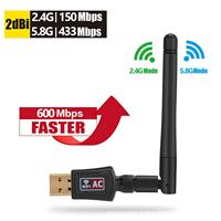 Mini adaptador WiFi USB de 600Mbps, banda Dual, 2,4G, 5GHz, tarjeta de red inalámbrica externa con unidad libre, receptor Wifi, antena, PC, portátil
