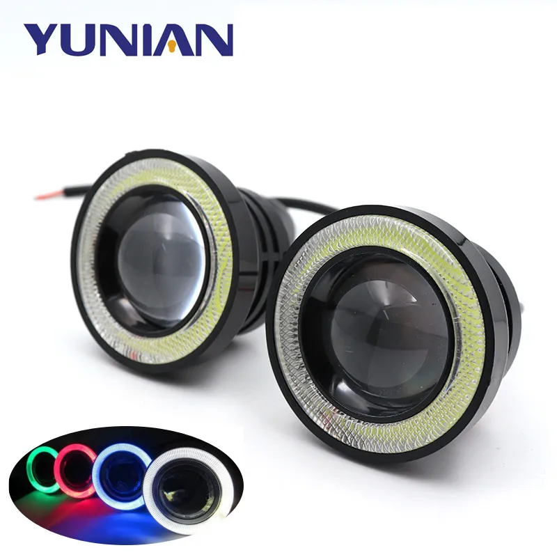 3.0 Angel Eyes Fog Lamp 12V Universal 2.5 COB LED DRL Lamp 3.5 Driving Lights Blanc Bleu Rose Jaune Vert 64/76/89mm