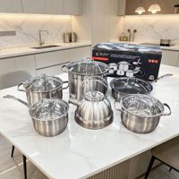 Vente en gros d'usine : Batterie de cuisine en acier inoxydable 12 pièces, comprenant bouilloire, casserole à lait, marmite à soupe et poêle à frire, ensemble cadeau pour la maison et les restaurants