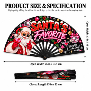 Ventaglio Pieghevole in Plastica da 33 cm (13 Pollici) per il Festival Invernale di Natale, Ventaglio a Mano in Legno Personalizzato, Ventaglio a Mano in Bambù - Il Preferito di Babbo Natale - Vendita all'Ingrosso - Product Image 2