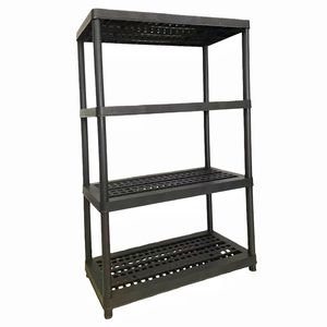 מדפי אחסון תעשייתיים כבדים ללא ברגים, מדפי מחסן מפלסטיק להרכבה עצמית, מדפים ניתנים לערום למוסך, מדפי אחסון שחורים - Product Image 4