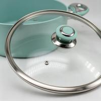 Pot à soupe binaural en aluminium de 28cm avec couvercle en verre revêtement céramique antiadhésif
