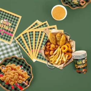 DAMAI Christmas Party Tableware Set Serves 24 Party Supplies Disposable Plates Cups Forks Spoons Knife Napkins - Product Image 3