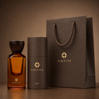 Flacon de parfum vide en ambre de 50 ml, structure à double paroi unique, bouchon en bois, impression personnalisée de la marque, vente en gros