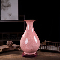 Vase en porcelaine craquelée rose, bouteille à fleurs en céramique effet glace craquelée, artisanat traditionnel, vase décoratif pour la maison, le salon ou l'hôtel