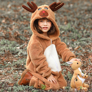 Disfraz de Reno para Niños, Mono con Capucha de Felpa Coral, Disfraz de Animal Navideño - Product Image 1