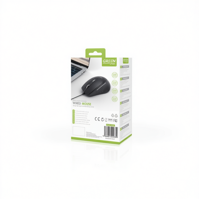 Greenlyca Wired USB Optical Mouse G-1129 Ergonomic Design Right-Handed for Computer Use in Stock